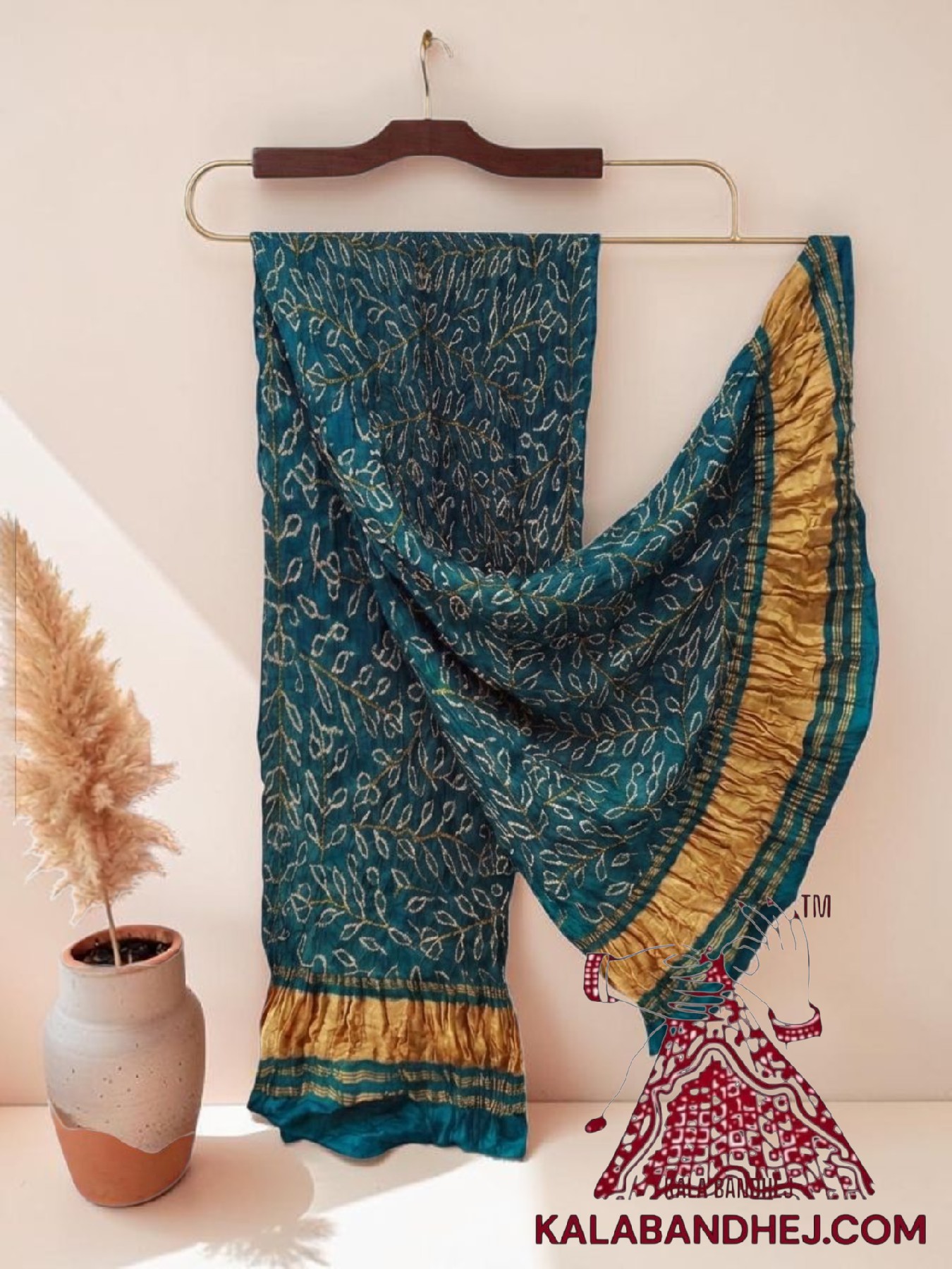 Peacock Blue Ambadal Bandhani Dupatta in Pure Gaji Silk