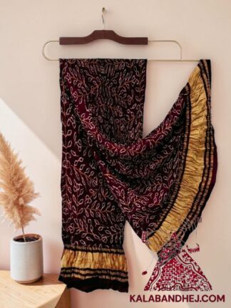 Choco Brown Ambadal Bandhani Dupatta in Pure Gaji Silk