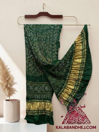 Bottle Green Ambadal Bandhani Dupatta in Pure Gaji Silk