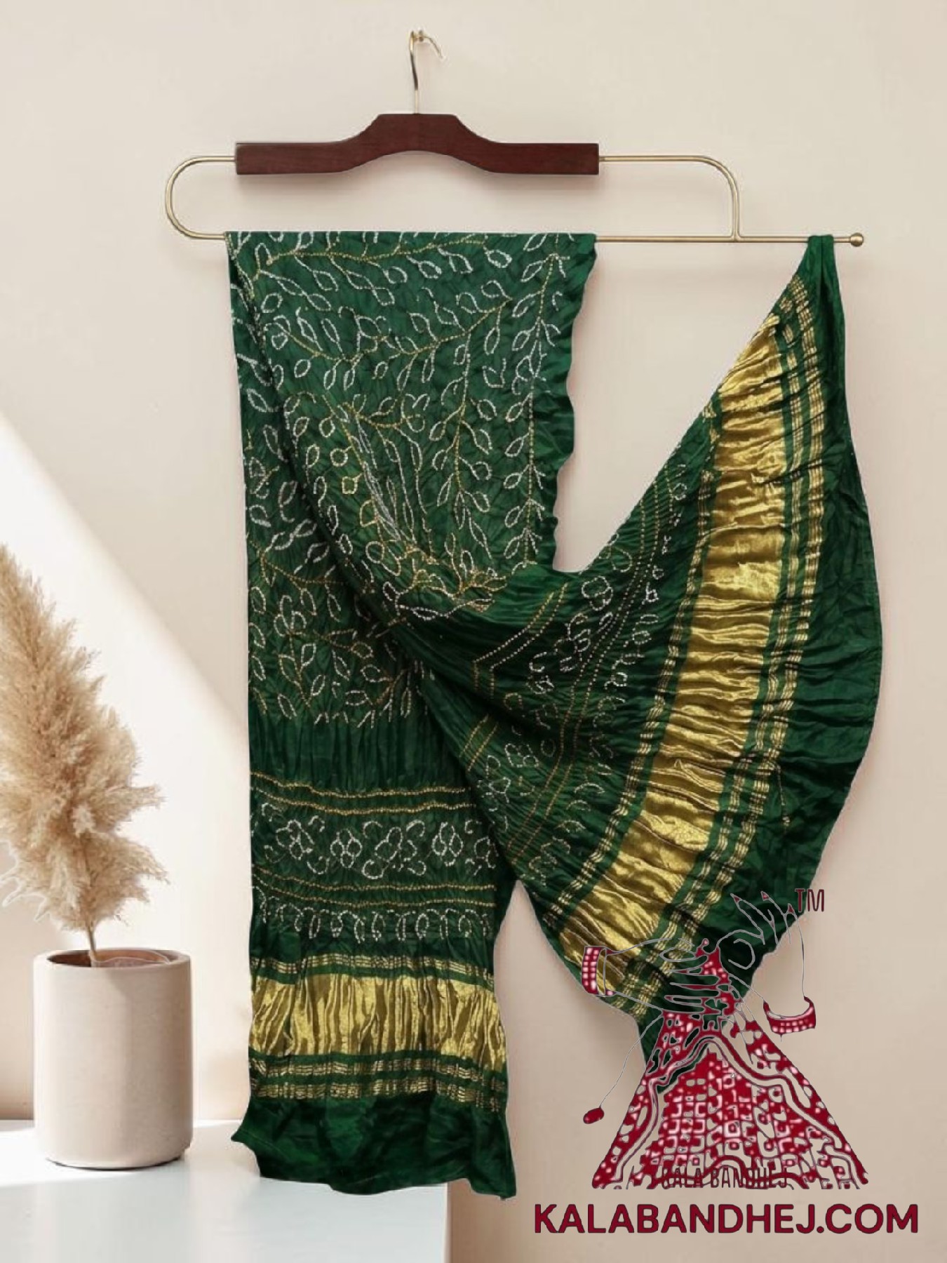Bottle Green Ambadal Bandhani Dupatta in Pure Gaji Silk