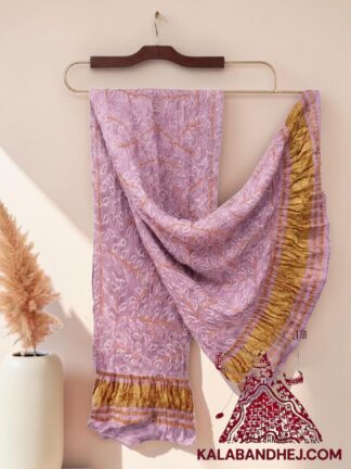 Pastel Lovender Ambadal Bandhani Dupatta in Pure Gaji Silk
