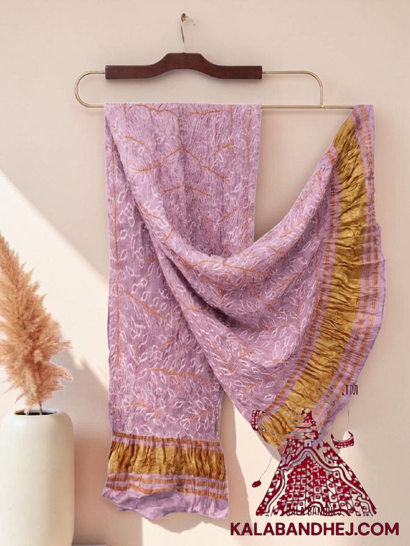 Pastel Lovender Ambadal Bandhani Dupatta in Pure Gaji Silk