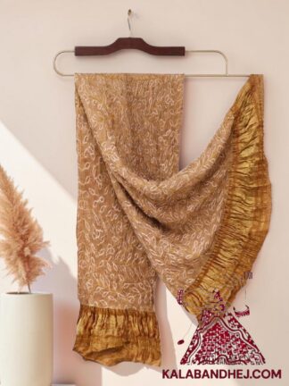 Beige Ambadal Bandhani Dupatta in Pure Gaji Silk