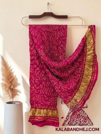Rani Pink Ambadal Bandhani Dupatta in Pure Gaji Silk