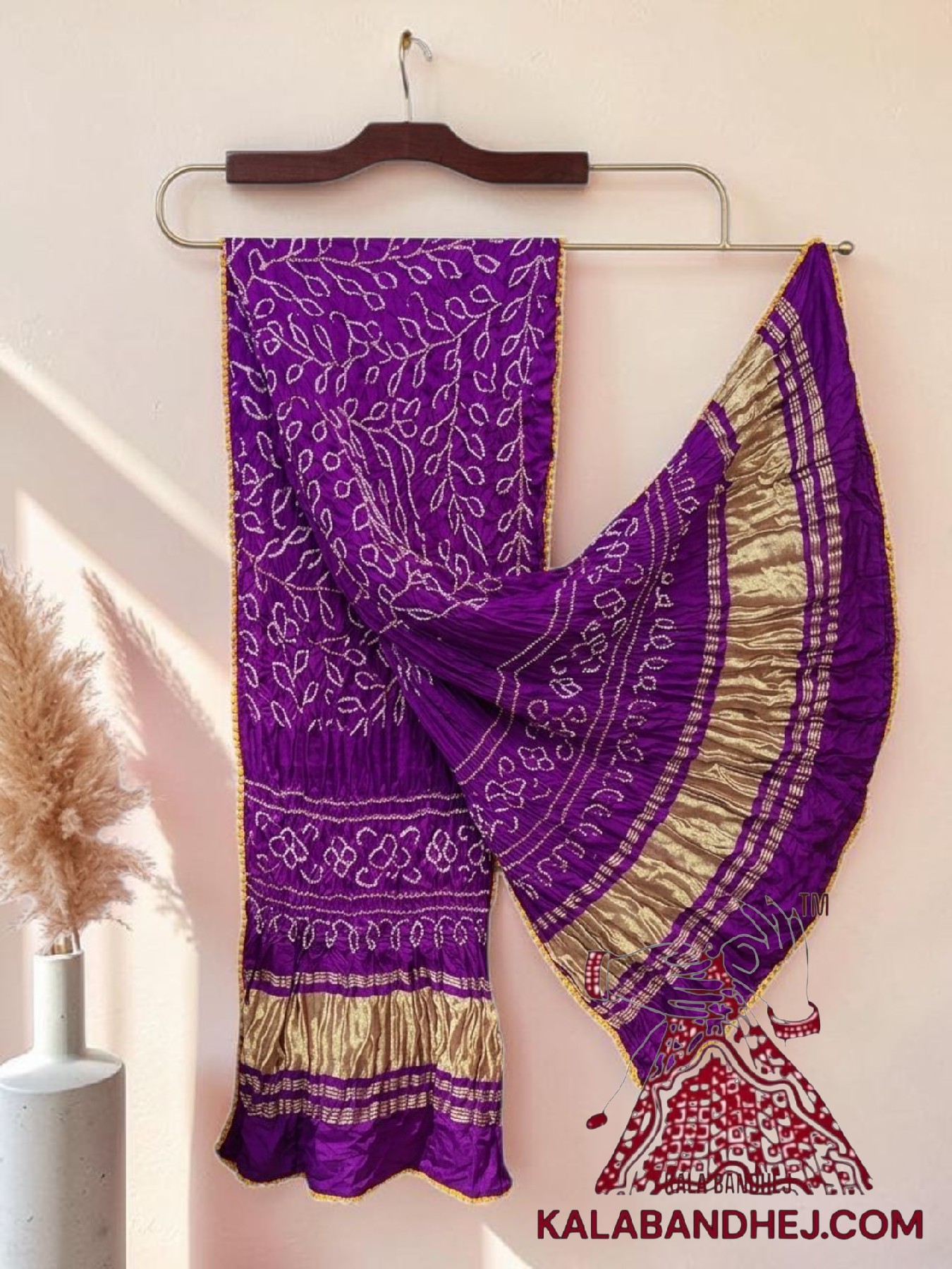 Magenta Ambadal Bandhani Dupatta in Pure Gaji Silk With Edges