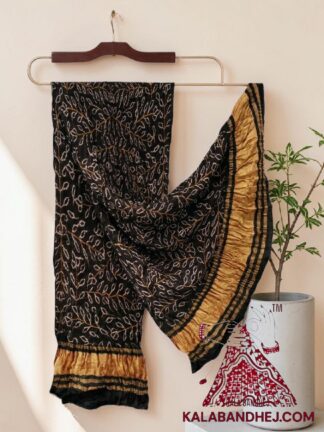 Black Ambadal Bandhani Dupatta in Pure Gaji Silk