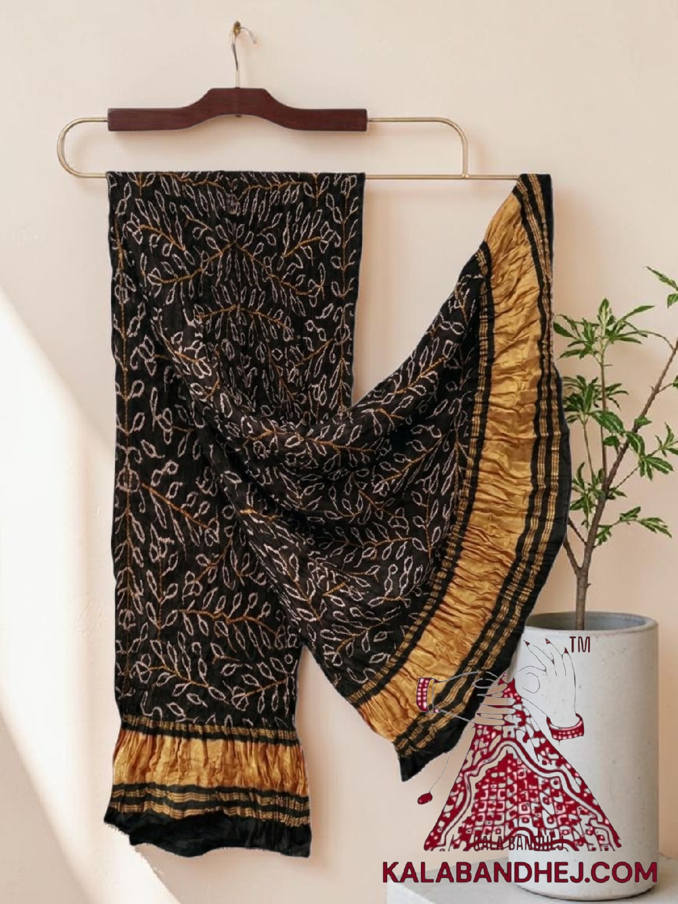 Black Ambadal Bandhani Dupatta in Pure Gaji Silk