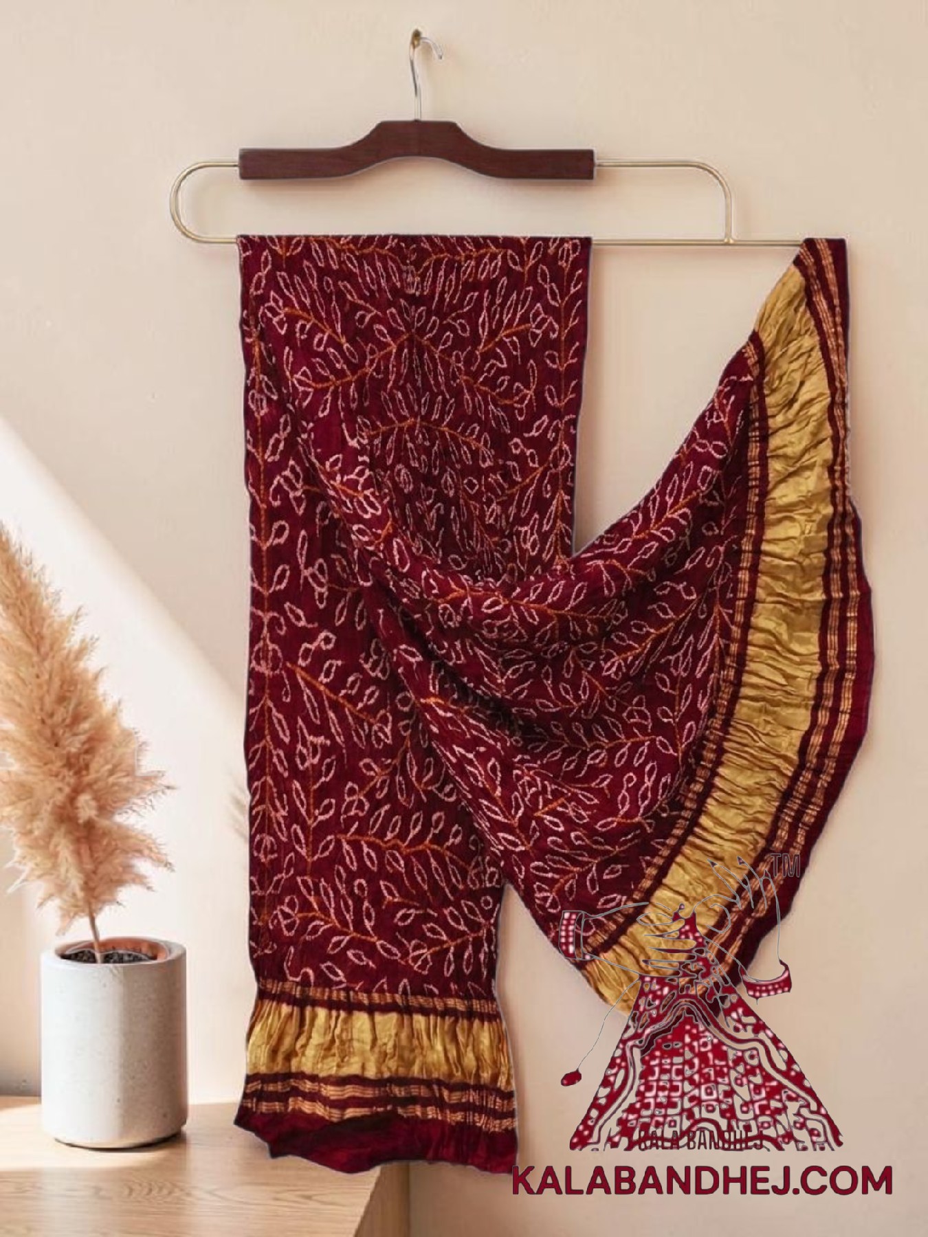Marron Ambadal Bandhani Dupatta in Pure Gaji Silk