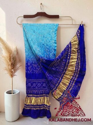 Sky Blue Ambadal Bandhani Dupatta in Pure Gaji Silk