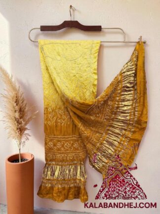 Lemon Mustard Ambadal Bandhani Dupatta in Pure Gaji Silk