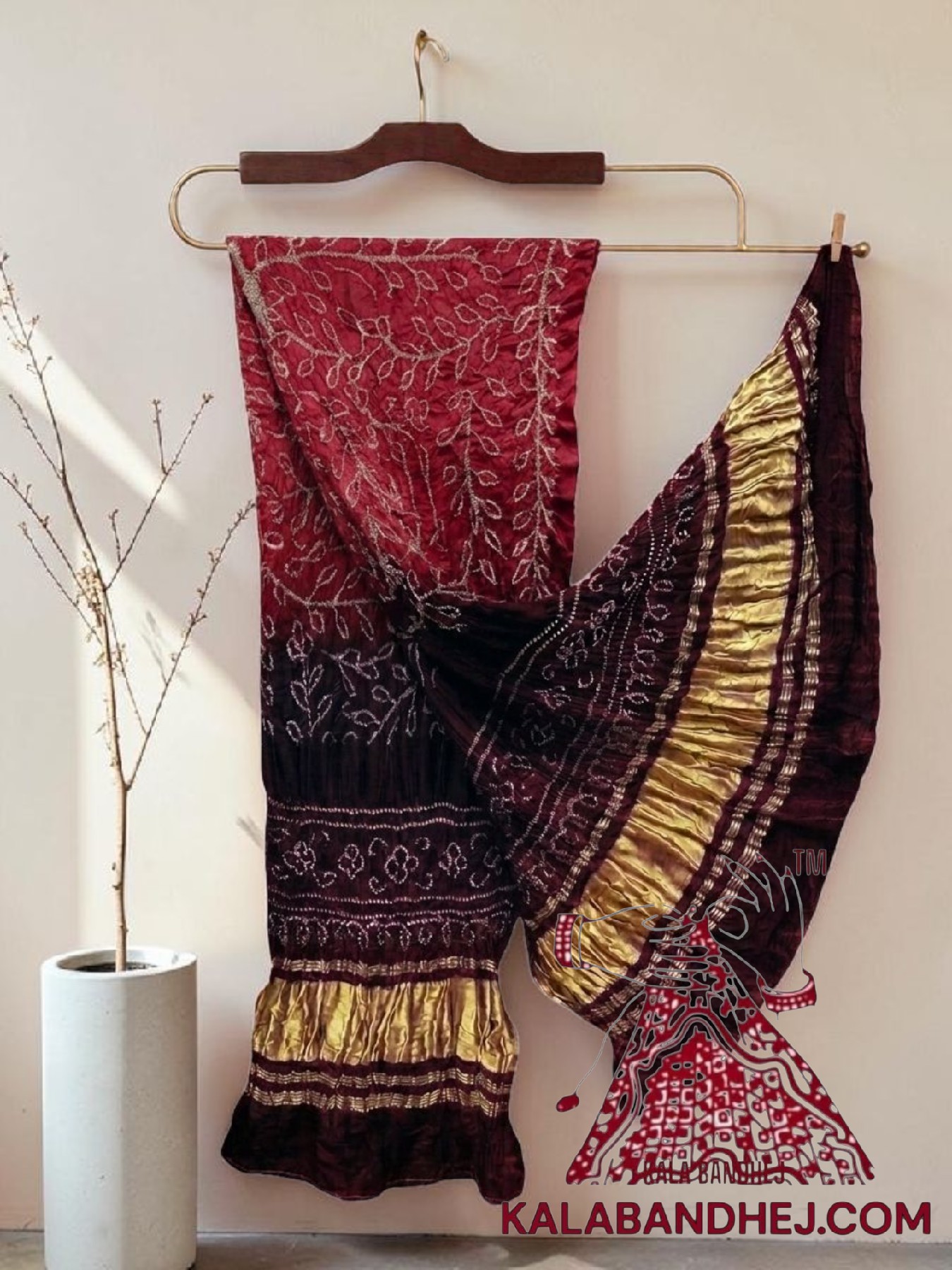 Carrot Choco Ambadal Bandhani Dupatta in Pure Gaji Silk