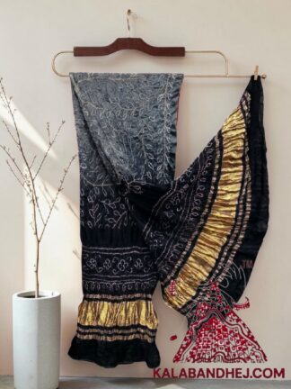 Silver Black Ambadal Bandhani Dupatta in Pure Gaji Silk