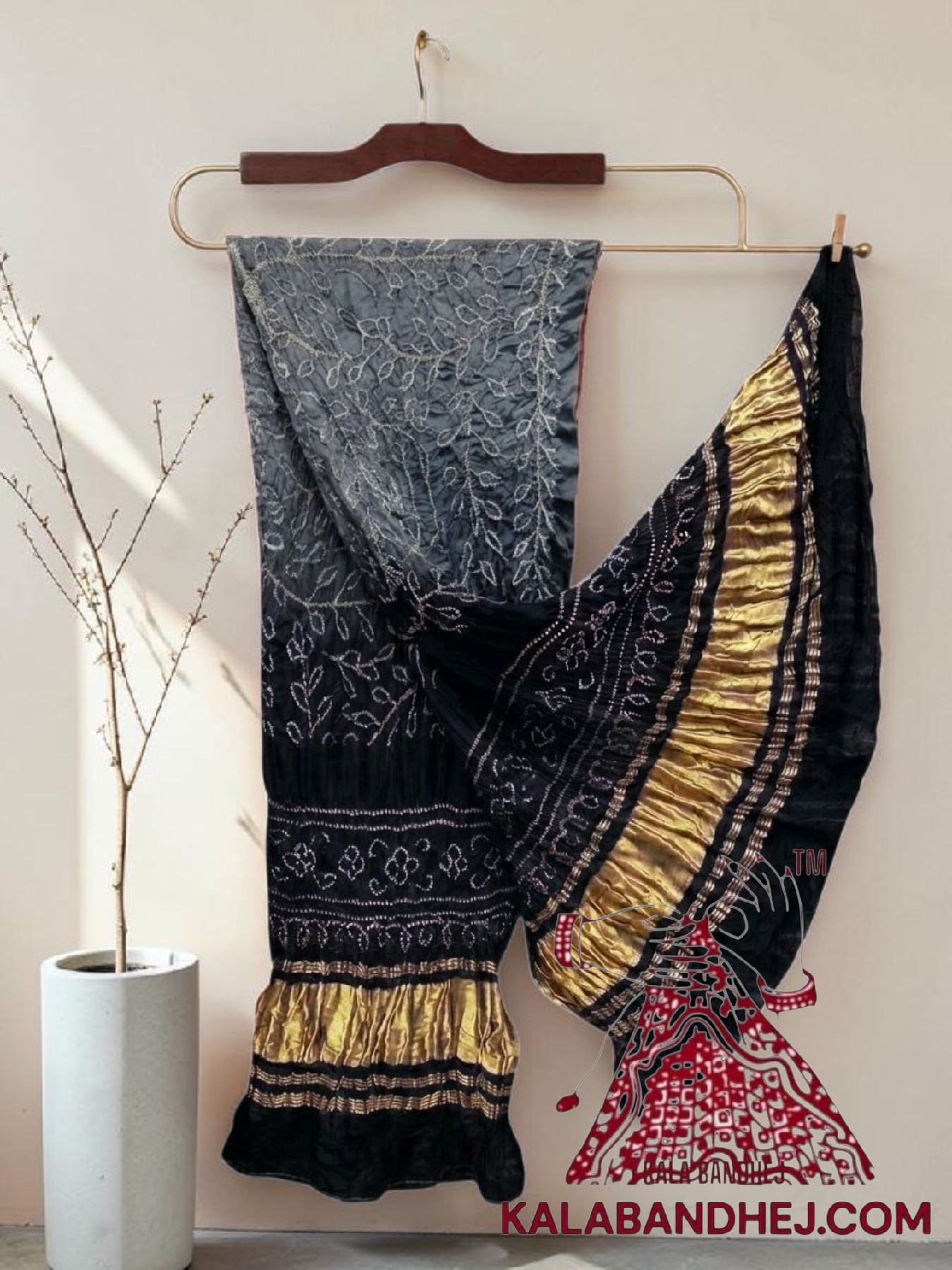 Silver Black Ambadal Bandhani Dupatta in Pure Gaji Silk
