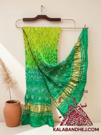 Parrot Rama Ambadal Bandhani Dupatta in Pure Gaji Silk