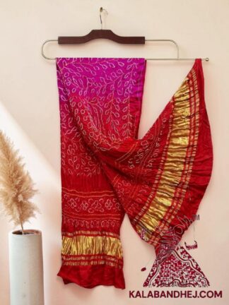 Pink Red Ambadal Bandhani Dupatta in Pure Gaji Silk
