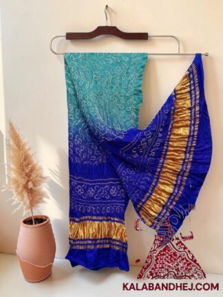 Rama Blue Ambadal Bandhani Dupatta in Pure Gaji Silk