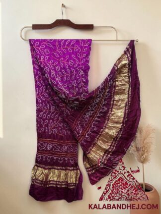 Magenta Dark Marron Ambadal Bandhani Dupatta in Pure Gaji Silk