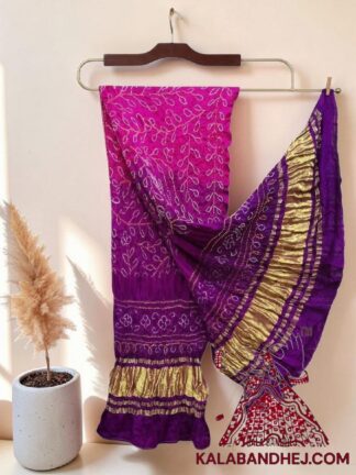 Pink Magenta Ambadal Bandhani Dupatta in Pure Gaji Silk