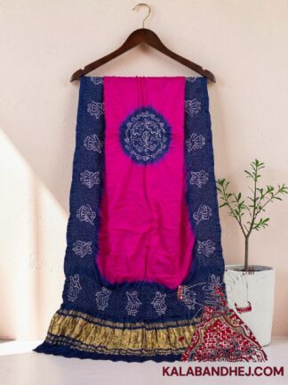 Rani Blue Panetar Doll Motif Bandhani Dupatta in Pure Gaji Silk
