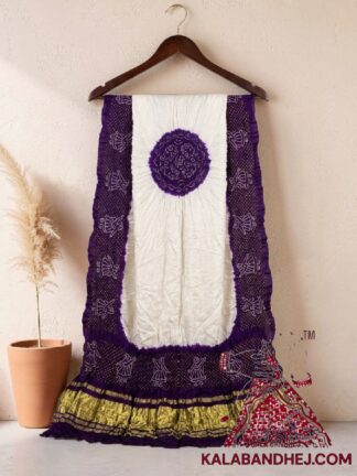 Purple White Panetar Doll Motif Bandhani Dupatta in Pure Gaji Silk