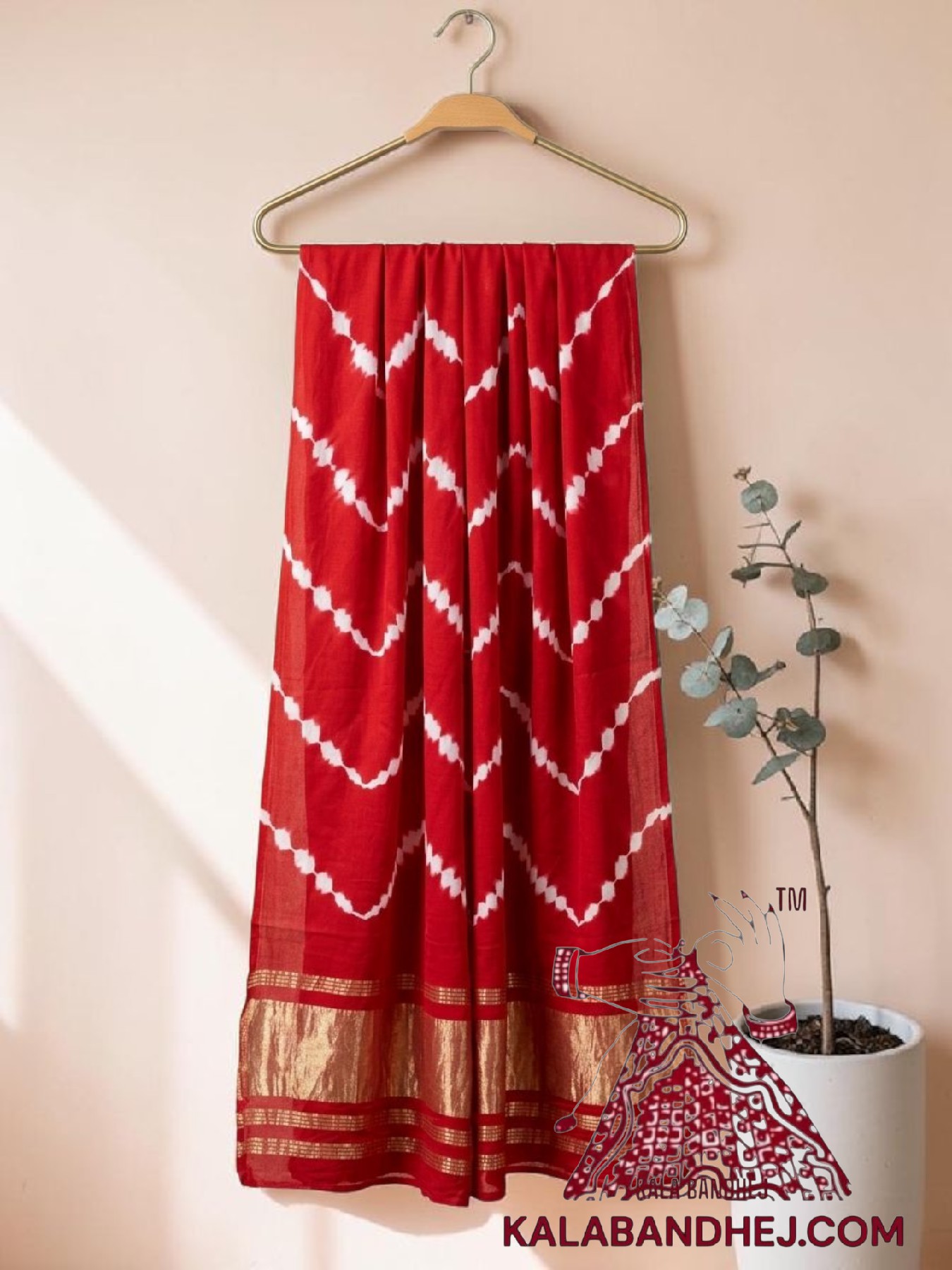 Red Handcrafted Leheriya Dupatta Tie-Dye Pure Modal Silk
