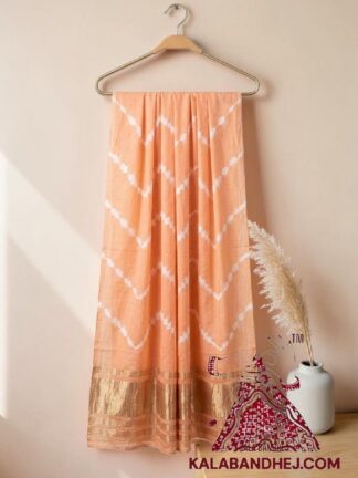 Peach Handcrafted Leheriya Dupatta Tie-Dye Pure Modal Silk