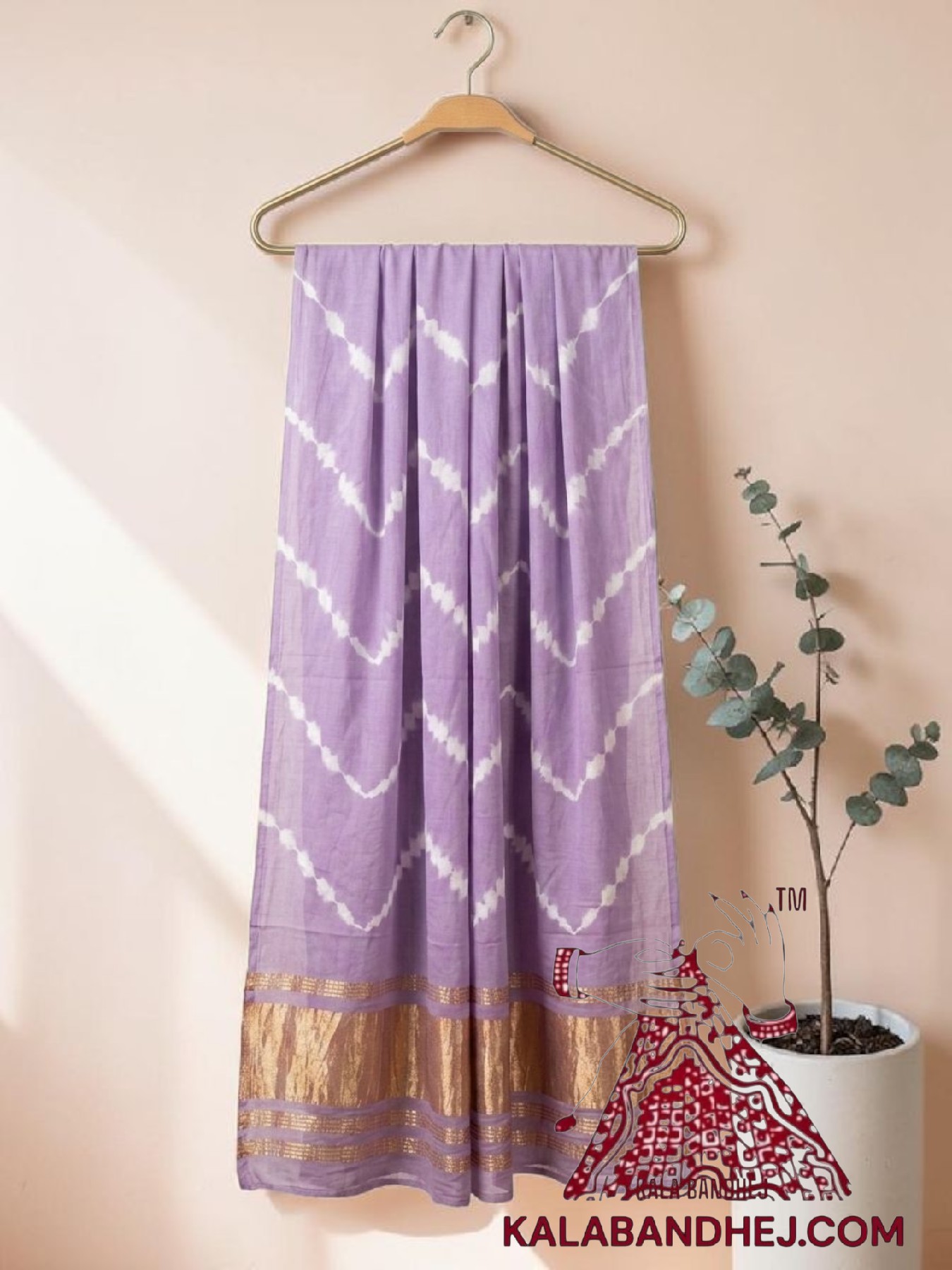 Lavender Handcrafted Leheriya Dupatta Tie-Dye Pure Modal Silk
