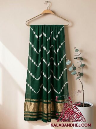 Green Handcrafted Leheriya Dupatta Tie-Dye Pure Modal Silk