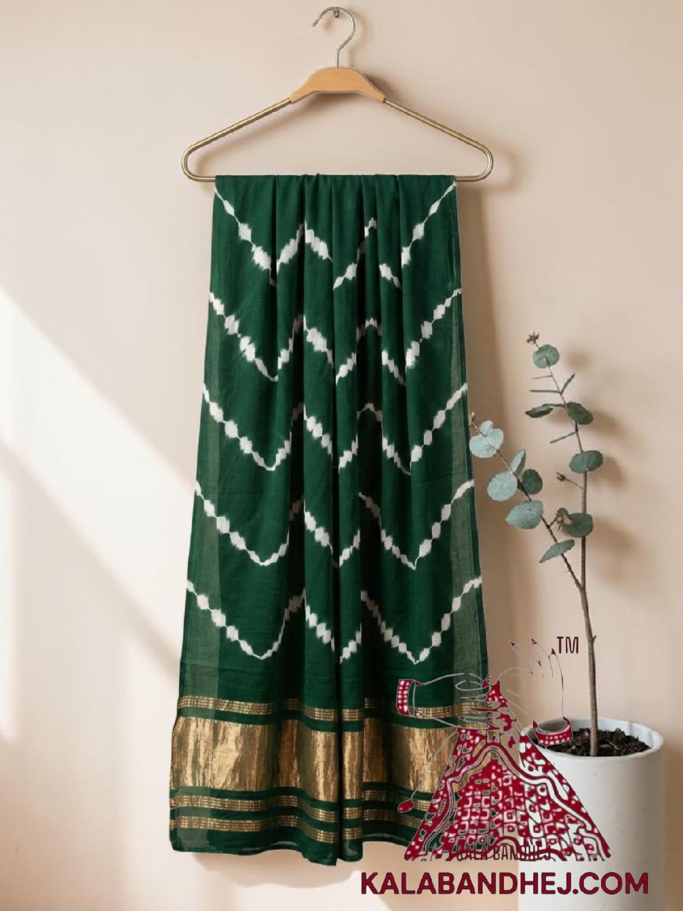Green Handcrafted Leheriya Dupatta Tie-Dye Pure Modal Silk