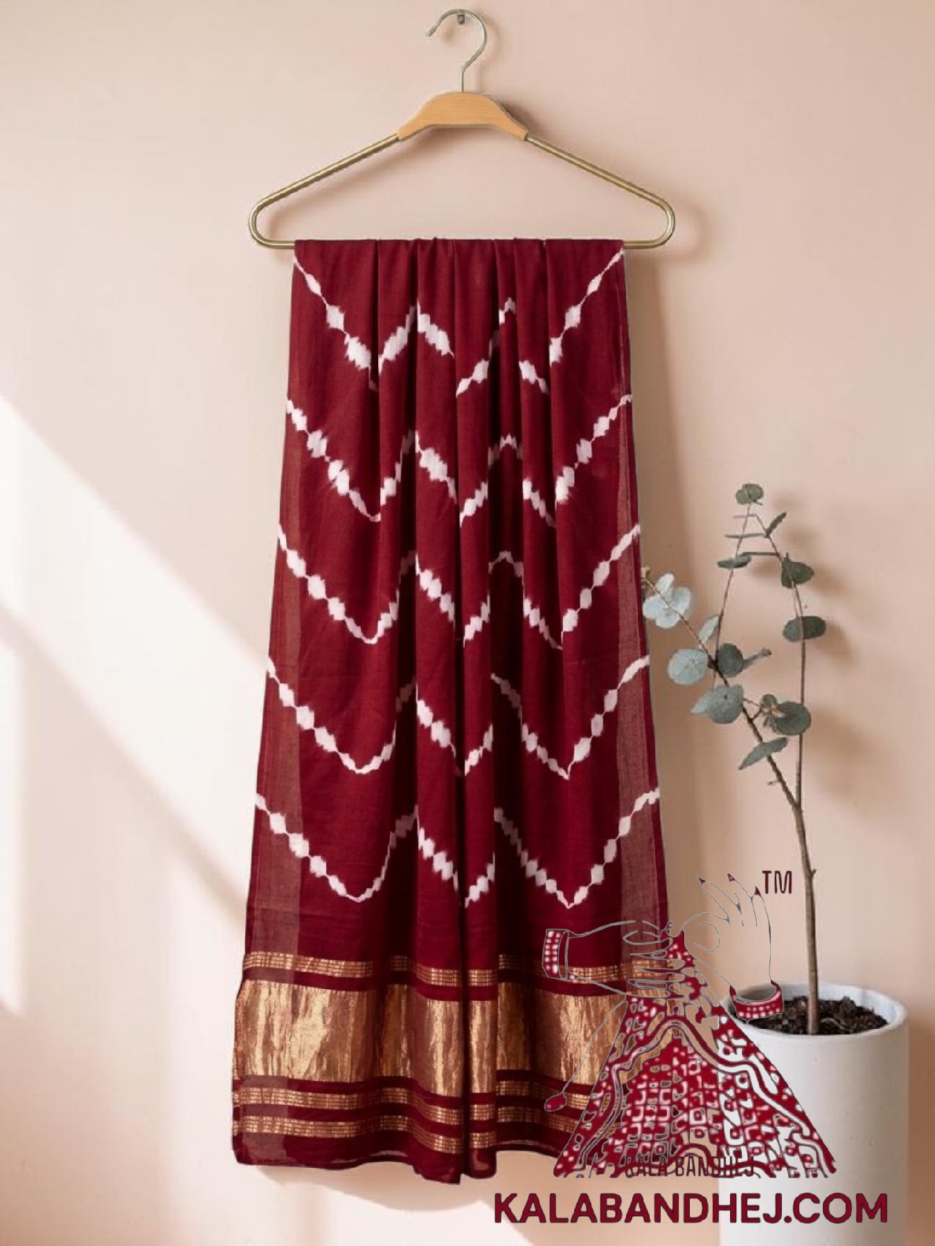 Marron Handcrafted Leheriya Dupatta Tie-Dye Pure Modal Silk