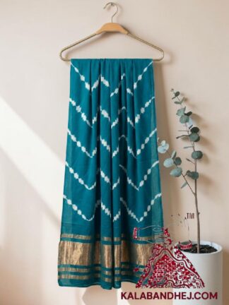 Peacock Rama Handcrafted Leheriya Dupatta Tie-Dye Pure Modal Silk