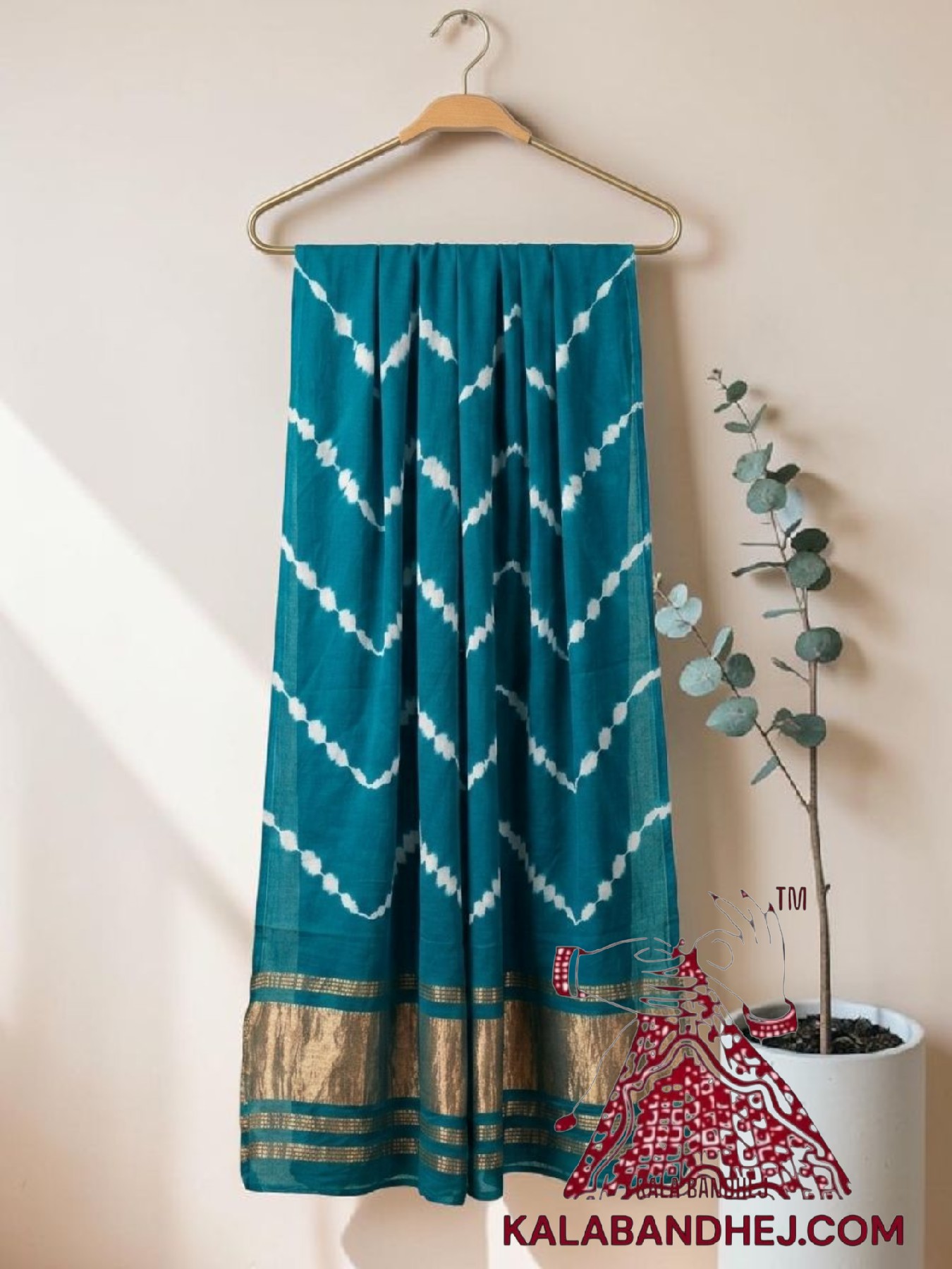 Peacock Rama Handcrafted Leheriya Dupatta Tie-Dye Pure Modal Silk