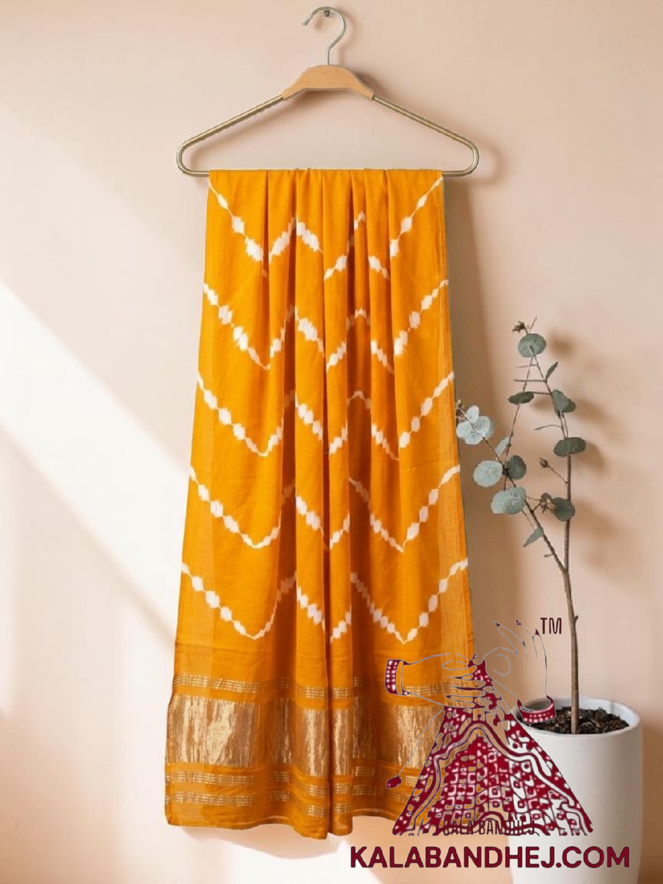 Golden Yellow Handcrafted Leheriya Dupatta Tie-Dye Pure Modal Silk