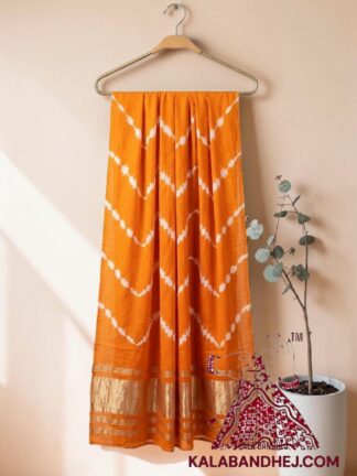 Orange Handcrafted Leheriya Dupatta Tie-Dye Pure Modal Silk