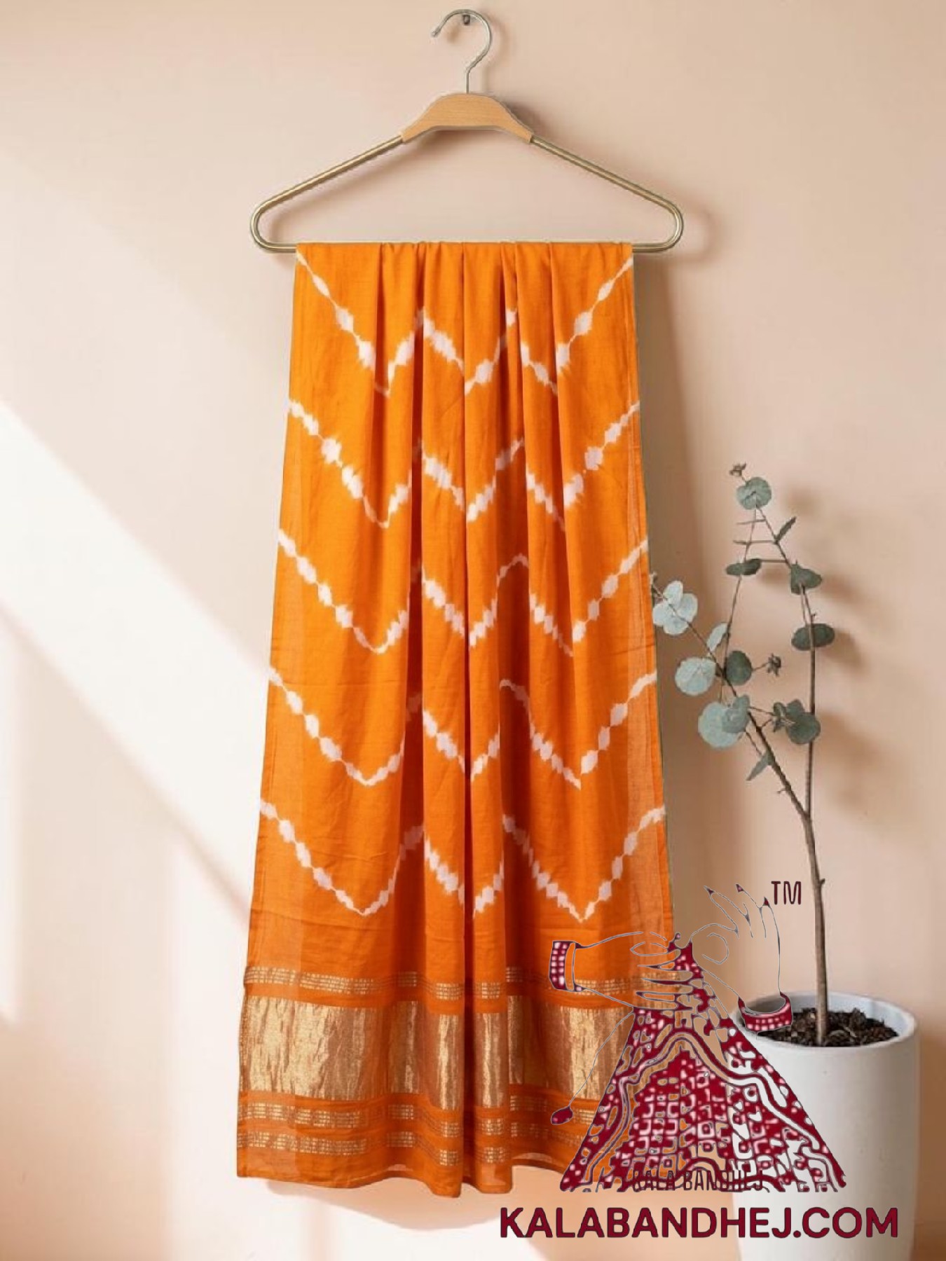 Orange Handcrafted Leheriya Dupatta Tie-Dye Pure Modal Silk
