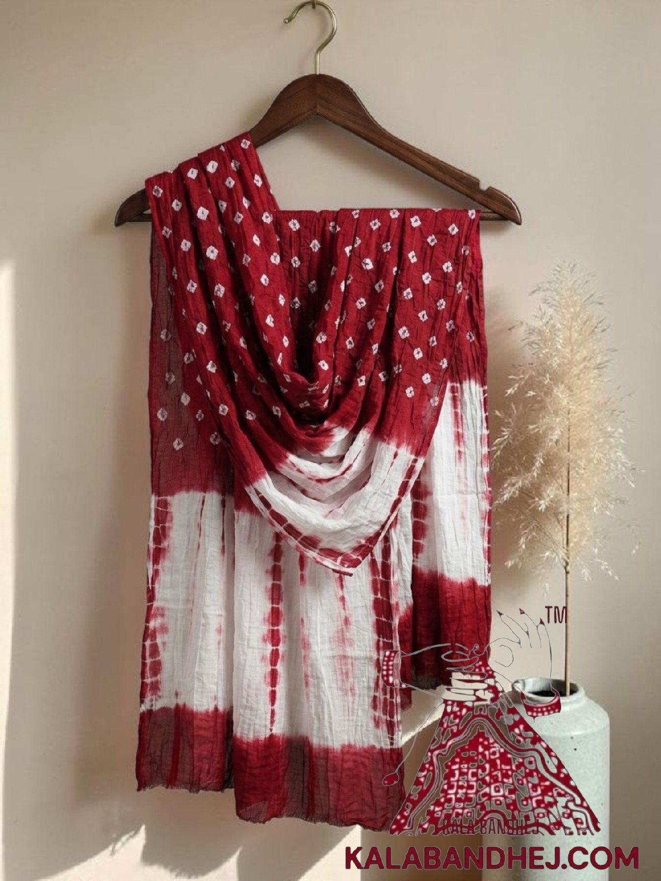 Red Handcrafted Bandhani Tie-Dye Dupatta Pure Cotton