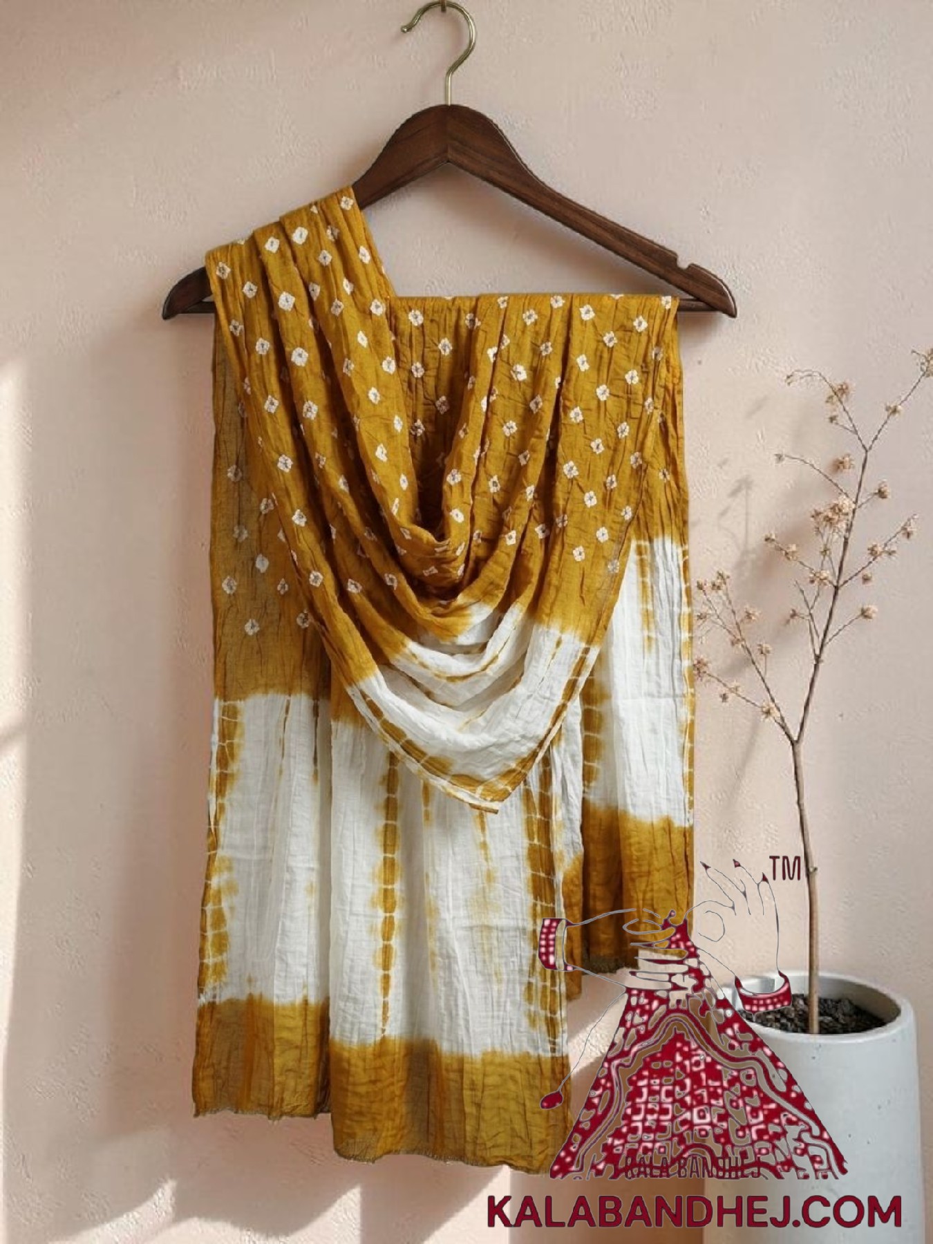 Mastured Yellow Handcrafted Bandhani Tie-Dye Dupatta Pure Cotton