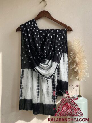 Black Handcrafted Bandhani Tie-Dye Dupatta Pure Cotton