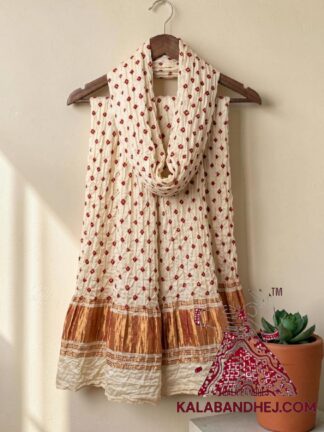Off White Red Bandhani Dots Dupatta in Pure Modal Silk