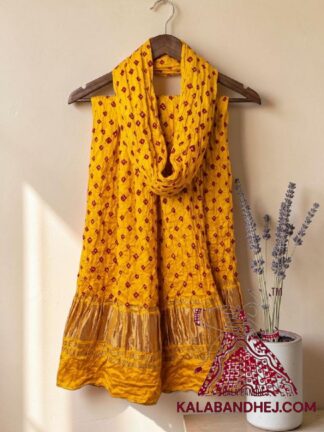 Yellow Red Bandhani Dots Dupatta in Pure Modal Silk