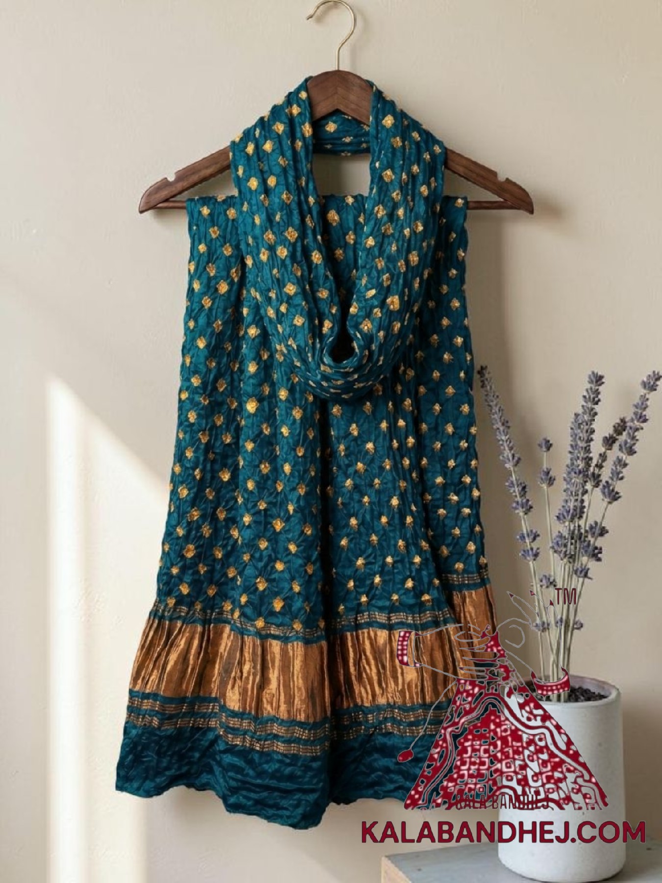 Rama Blue Bandhani Dots Dupatta in Pure Modal Silk