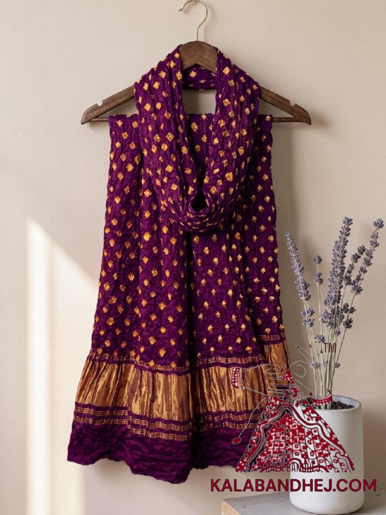 Purple Bandhani Dots Dupatta in Pure Modal Silk
