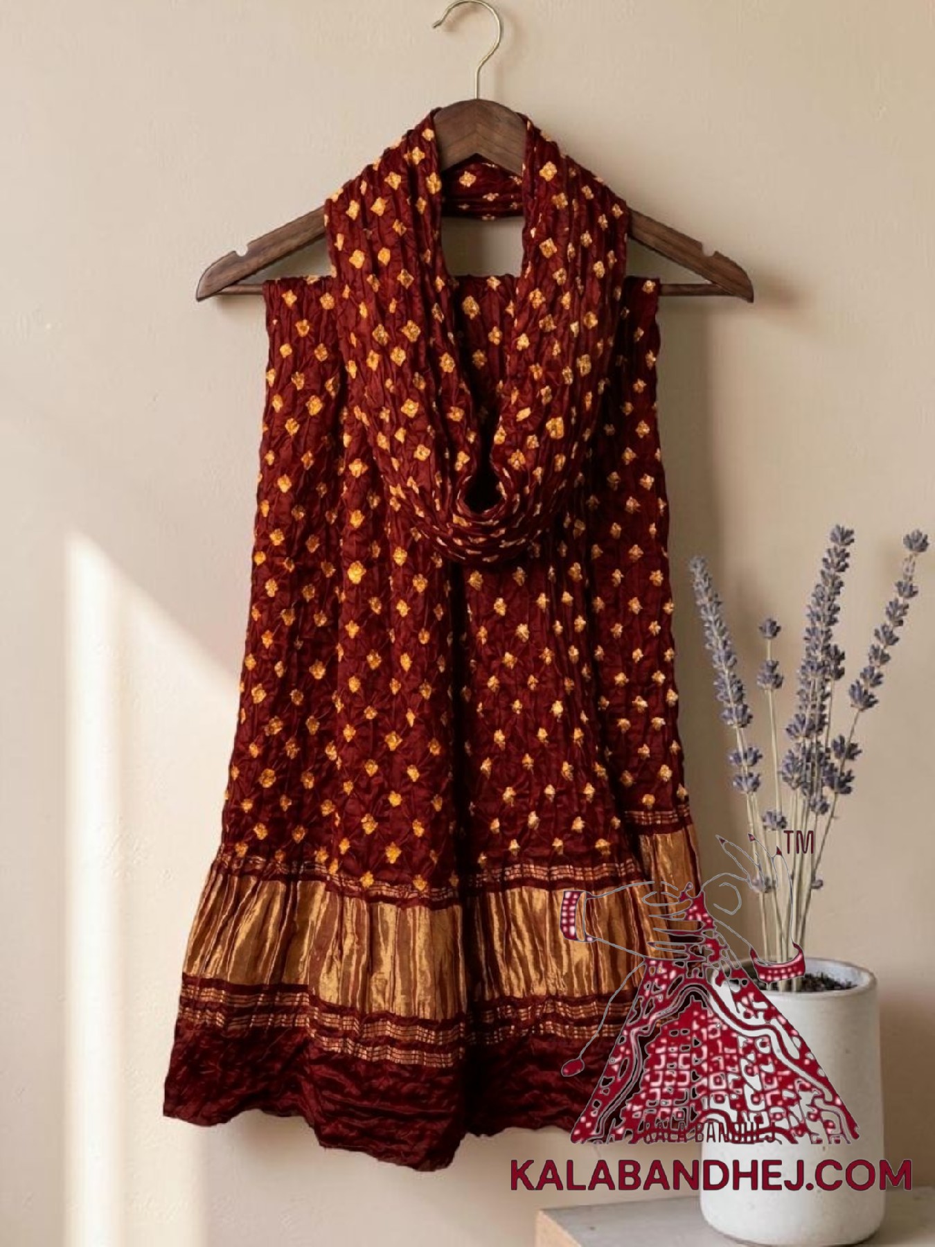 Marron Bandhani Dots Dupatta in Pure Modal Silk