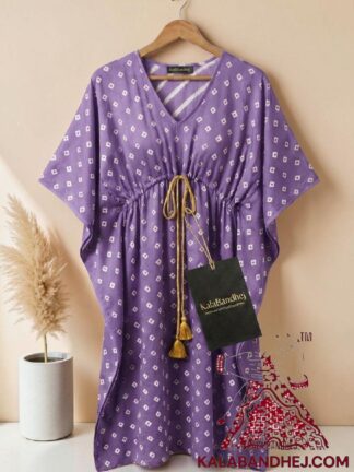 Lavender Bandhani Dots Kaftan in Pure Modal Silk