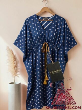 Blue Bandhani Dots Kaftan in Pure Modal Silk