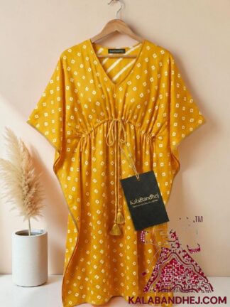 Yellow Bandhani Dots Kaftan in Pure Modal Silk