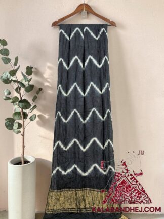 Grey Leheriya Tie-Dye Saree in Pure Modal Silk