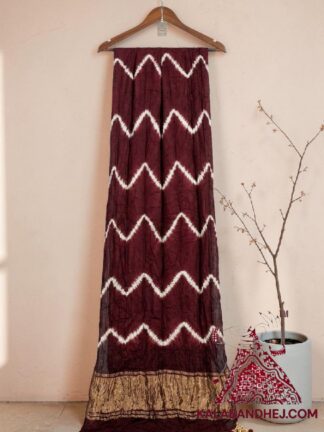 Marron Leheriya Tie-Dye Saree in Pure Modal Silk