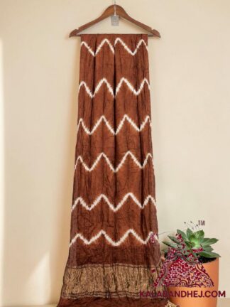 Sandy Brown Leheriya Tie-Dye Saree in Pure Modal Silk