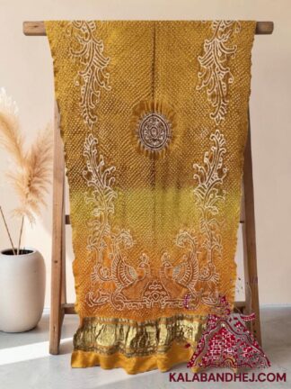Yellow Shaded Morlo Bandhani Dupatta in Pure Gaji Silk